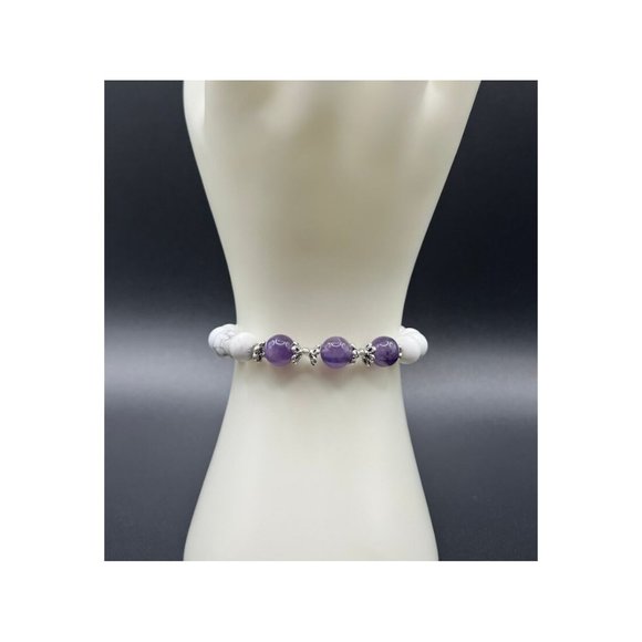 10mm White Howlite and Amethyst Stretch Bracelet (Healing for Anxiety Re… - Picture 5 of 8